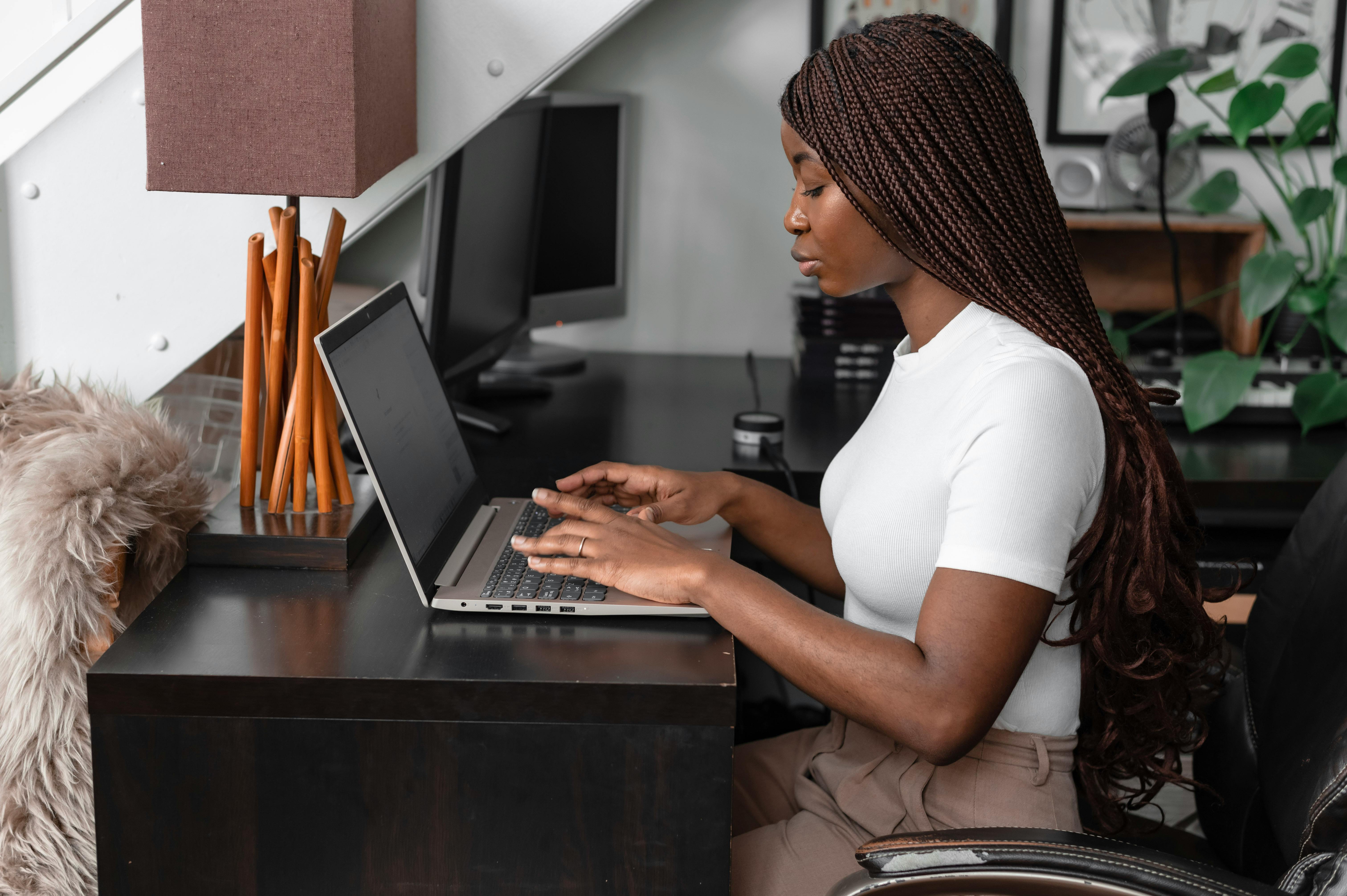 Stylist setting up her salon profile